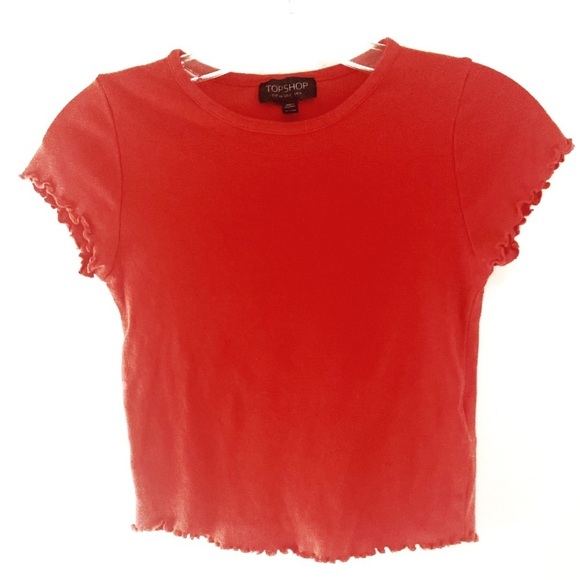 Topshop Crop Top Ruffle Short Sleeve T-Shirt Size 2 - Picture 1 of 3